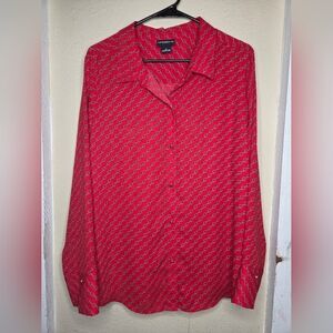 Liz Claiborne Career Hearts Print Shirt Vintage Womens XL Red